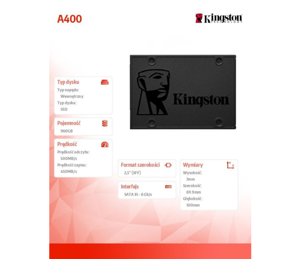 Kingston 960GB 2,5" SATA SSD A400 - 455130 - zdjęcie 2